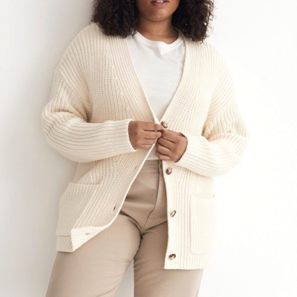 Madewell Cardigan Women S Cream Shaker Stitch V-Neck Button Front Sweater Cozy